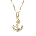 The Shanore Gold Vermeil & White Sapphire Anchor Mini Necklace showcases an anchor pendant accented with sparkling white sapphires and a twisted rope detail, hanging from a delicate chain for an elegant finish.