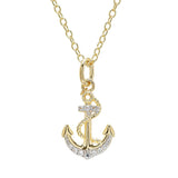 The Shanore Gold Vermeil & White Sapphire Anchor Mini Necklace showcases an anchor pendant accented with sparkling white sapphires and a twisted rope detail, hanging from a delicate chain for an elegant finish.