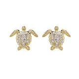 Shanore Gold Vermeil & White Sapphire Turtle Post Earrings feature a gold vermeil finish and are adorned with sparkling white sapphires on the shell and body.