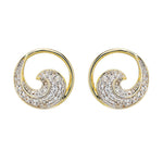 Shanore Gold Vermeil & White Sapphire Wave Post Earrings feature a swirling wave design with embedded white sapphires accenting the elegant curves.