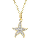 The Shanore Gold Vermeil & White Sapphire Starfish Mini Necklace features a starfish pendant with white sapphires at its center, shown on a white background.