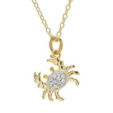 The Shanore Gold Vermeil & White Sapphire Crab Mini Necklace showcases a crab-shaped pendant with sparkling white sapphires on a delicate chain.