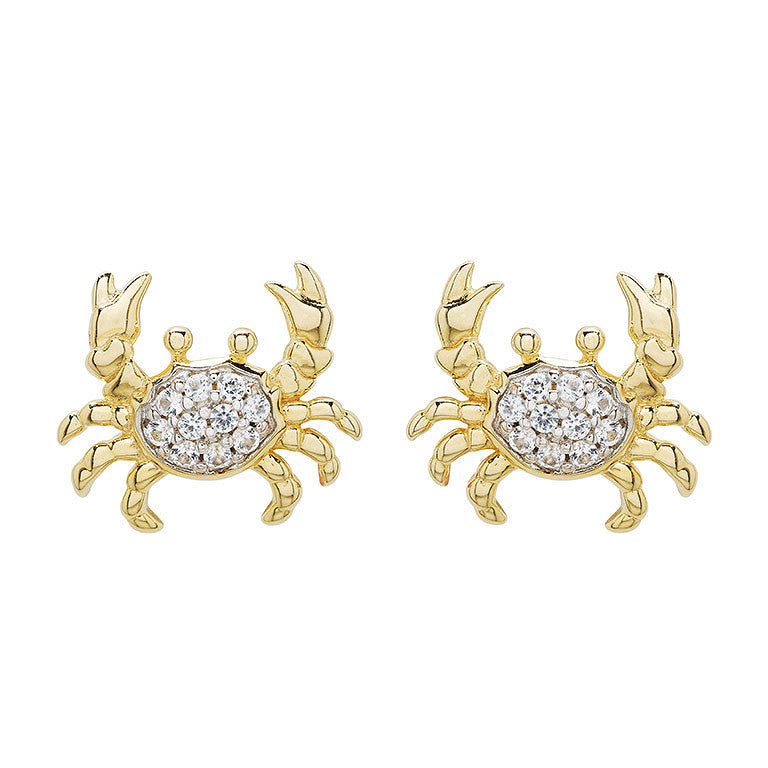 The Shanore Gold Vermeil & White Sapphire Crab Post Earrings feature sparkling white sapphires set at the center of each crab.