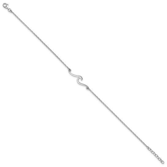 The Presco/Quality Gold Sterling Silver Wave Anklet features a minimalist S-shaped centerpiece and small clasp closure, elegantly displayed on a plain white background.
