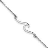 The Sterling Silver Wave Anklet by Presco/Quality Gold features a thin chain and central wave design, offering a sleek and elegant minimalist accessory.