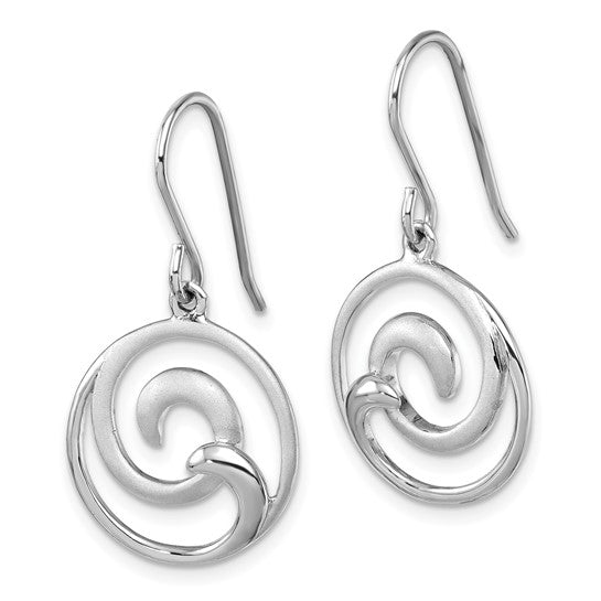 The Presco/Quality Gold Sterling Silver Double Wave Earrings feature a minimalist circular abstract wave design with hook ear wires, shown on a white background—ideal for fans of understated style.