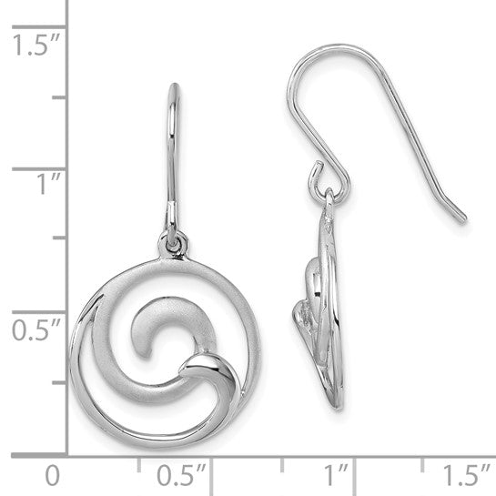 The Sterling Silver Double Wave Earrings by Presco/Quality Gold feature a circular swirl design. Each minimalist earring measures about 1 inch long by 0.75 inches wide, as shown next to a ruler for scale.