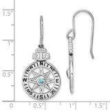 Presco/Quality Gold Sterling Silver Compass/Anchor Crystal Earrings showcase a compass rose with an anchor and central blue crystal, pictured next to a ruler for size reference.