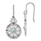 Presco/Quality Gold Sterling Silver Compass/Anchor Crystal Earrings feature compass rose shapes with a blue Austrian crystal center, anchor detail, cardinal directions, and classic fishhook ear wires for unique dangle style.