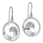 The Crystal Wave Blue CZs Earrings by Presco/Quality Gold feature sterling silver, circular cutout ocean wave shapes, and sparkling blue CZ accents along each inner curve.