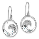 The Crystal Wave Blue CZs Earrings by Presco/Quality Gold feature sterling silver, circular cutout ocean wave shapes, and sparkling blue CZ accents along each inner curve.