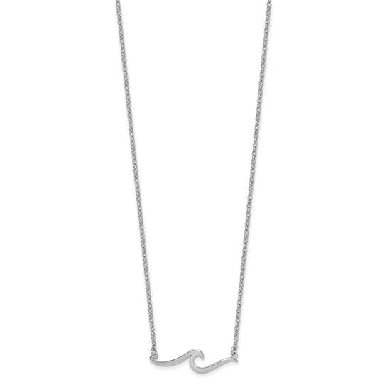 The Sterling Silver Wave Necklace by Presco/Quality Gold features a minimalist wave-shaped pendant centered on a fine sterling silver chain.