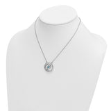 The Presco/Quality Gold Crystal Wave Aqua Crystal Pendant is a silver necklace with a circular pendant featuring a small blue crystal, displayed on a white jewelry bust.