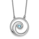 The Crystal Wave Aqua Crystal Pendant by Presco/Quality Gold is a sterling silver necklace with a circular swirl design and sparkling aqua crystal centerpiece on a delicate chain.