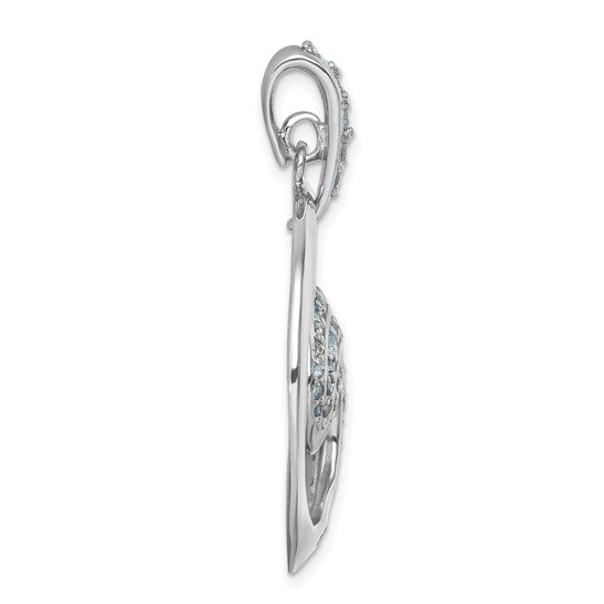Side view of the Presco/Quality Gold Crystal Blue Wave Pendant, featuring polished sterling silver in a curved, elongated design with small clear gemstones set along the upper edge.