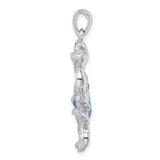 Side view of the Crystal Crab Pendant by Presco/Quality Gold, crafted in sterling silver with a looping bail and intricate twisted design, featuring a partially visible blue crystal at its center—a striking jewelry piece.