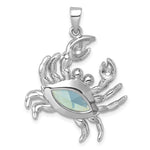 The Presco/Quality Gold Crystal Crab Pendant features detailed silver legs and claws with a faceted, oval light blue gemstone at the center, making it an eye-catching piece of crystal jewelry.