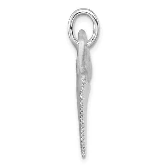 The Presco/Quality Gold Sterling Silver Brushed Great White Shark Tooth Pendant features a minimalist, ocean-inspired design, perfect for jewelry lovers seeking a unique and stylish accessory.