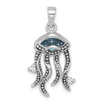 The Presco/Quality Gold Crystal Jellyfish Blue & White Pendant features a shimmering blue gemstone body, sparkling white accents on its tentacles, and is uniquely outlined with decorative black dots for a stylish look.