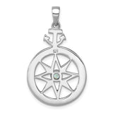 The Presco/Quality Gold Swarovski Crystals Compass w/ Anchor Pendant features a sterling silver nautical compass rose with an anchor at the top and a central round Swarovski crystal.