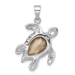 The Crystal Medium Turtle Pendant by Presco/Quality Gold features a faceted light brown gemstone shell, detailed sterling silver flippers and head, and a smooth bail—an elegant piece of turtle jewelry.