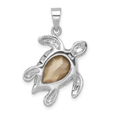 The Crystal Medium Turtle Pendant by Presco/Quality Gold features a faceted light brown gemstone shell, detailed sterling silver flippers and head, and a smooth bail—an elegant piece of turtle jewelry.