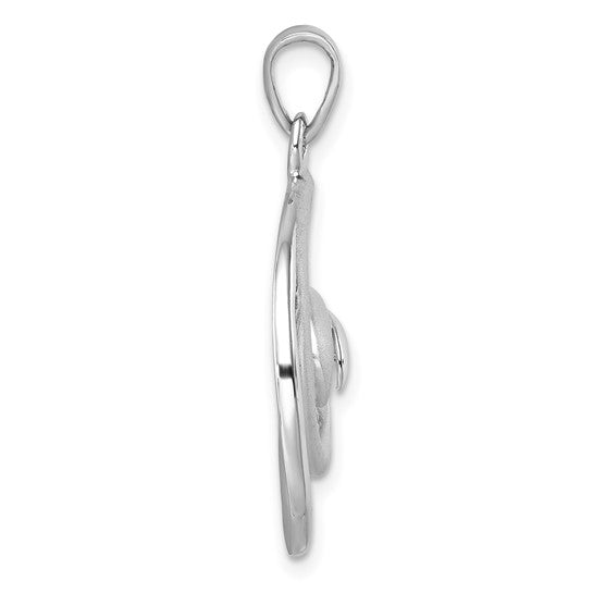 Side view of the Presco/Quality Gold Sterling Silver Double Wave Pendant, featuring a polished, minimalist design with a sleek oval loop and gently curved circular body for a modern look.