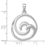 The Presco/Quality Gold Sterling Silver Double Wave Pendant features a smooth and textured finish, an abstract wave design, and stands just over 1 inch tall, shown against a grid background with inch measurements for scale.