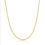 The Classic of New York Gold Plated 1.5MM Rope Chain, 18 inches long, is displayed on a plain white background, highlighting its twisted and textured rope design with a gentle curve.