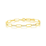 The Classic of New York Gold Plated Alternating Paperclip & CZ Bracelet features rectangular links with sparkling white stones, shown against a white background.