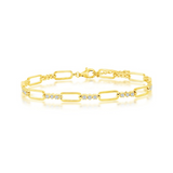 The Classic of New York Gold Plated Alternating Paperclip & CZ Bracelet features rectangular links with sparkling white stones, shown against a white background.