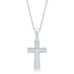The Classic of New York Sterling Silver Simple Cross Necklace features a polished cross pendant on a delicate 925 sterling silver chain, displayed against a white background.