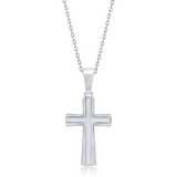 The Classic of New York Sterling Silver Simple Cross Necklace features a polished cross pendant on a delicate 925 sterling silver chain, displayed against a white background.