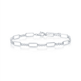 The Classic of New York Sterling Silver Alternating Paperclip & CZ Bracelet features elongated and round links, secured with a lobster clasp, shown on a white background.