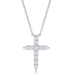 The Classic of New York Sterling Silver Birthstone Cross (April) Necklace features a cross pendant with round, sparkling diamonds—an elegant touch for any occasion.