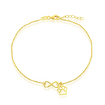 The Classic of New York Gold Plated Infinity & Paw Print Anklet features gold infinity and paw print charms, plus an adjustable clasp with extension chain.