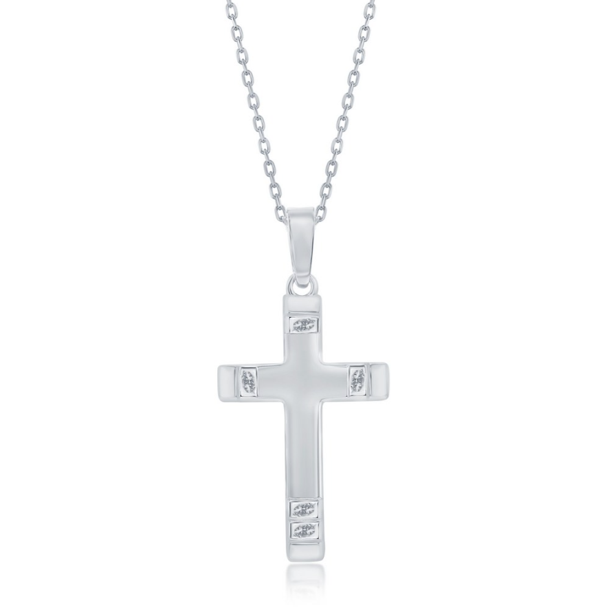 The Classic of New York Sterling Silver Textured Ends Cross Necklace features a 925 sterling silver cross pendant with a simple chain and elegant textured ends, adding timeless charm to any look.