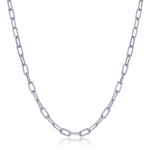 The Classic of New York Sterling Silver Polished & Rope Paperclip Necklace features elongated rectangular links with polished and rope-textured finishes, displayed against a white background for a modern, elegant look.