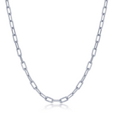 The Classic of New York Sterling Silver Polished & Rope Paperclip Necklace features elongated rectangular links with polished and rope-textured finishes, displayed against a white background for a modern, elegant look.