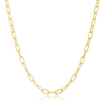 The Classic of New York Gold Plated Polished & Rope Paperclip Necklace features elongated, shiny rectangular links and is displayed on a plain white background.