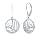 Classic of New York Sterling Silver Round CZ Outline w/Leaf Cut Out Center Dangle Earrings feature circular frames with a leaf design and sparkling CZ accents.