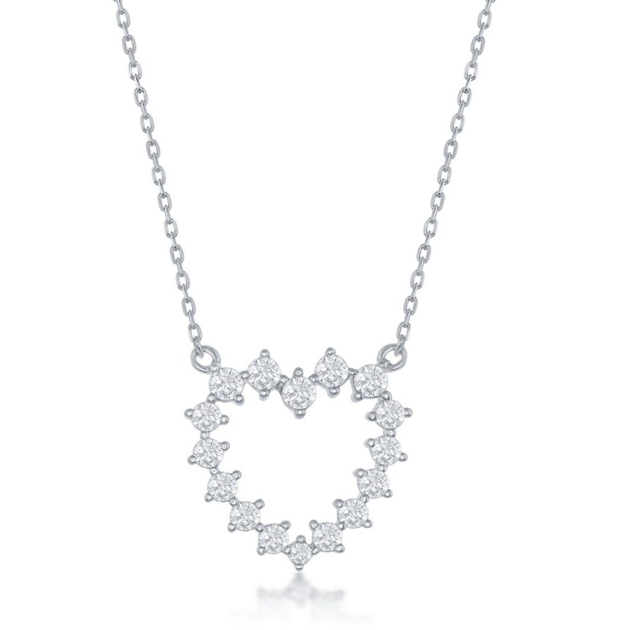The Classic of New York Sterling Silver CZ Heart Necklace showcases a heart-shaped pendant with sparkling cubic zirconia on a fine 925 silver chain.