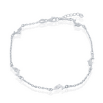 The Classic of New York Sterling Silver Dolphin Anklet features small dolphin charms evenly spaced along a delicate 925 sterling silver chain, beautifully displayed against a white background.