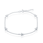 The Classic of New York Sterling Silver Starfish Anklet features a 925 silver chain with five starfish charms, a lobster clasp, and an adjustable extension for the perfect fit.