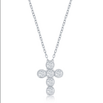 The Classic of New York Sterling Silver Pave CZ Cross Necklace features a 925 silver chain and a sparkling cross pendant set with round cubic zirconia stones.