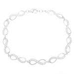 The Classic of New York Sterling Silver Half CZ Infinity Bracelet features a repeating infinity design, some accented with sparkling stones, and is secured with a lobster clasp.