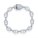The Classic of New York Sterling Silver Pave CZ Marina Link Bracelet features alternating oval and cylindrical links, some with pave CZ stones, arranged in a circle and finished with a decorative clasp.