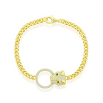The Classic of New York Gold Plated Panther Emerald CZ Eyes Bracelet features a 925 sterling silver panther head with emerald CZ eyes and clear gems holding a circular ring, shown on a white background.