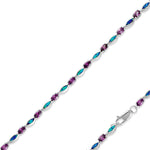 The Classic of New York Caribbean Opal Inlay Marquis & Oval Amethyst Bracelet features alternating purple amethysts and marquise-shaped opal inlays, linked with sterling silver and secured by a lobster clasp.