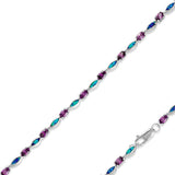 The Classic of New York Caribbean Opal Inlay Marquis & Oval Amethyst Bracelet features alternating purple amethysts and marquise-shaped opal inlays, linked with sterling silver and secured by a lobster clasp.